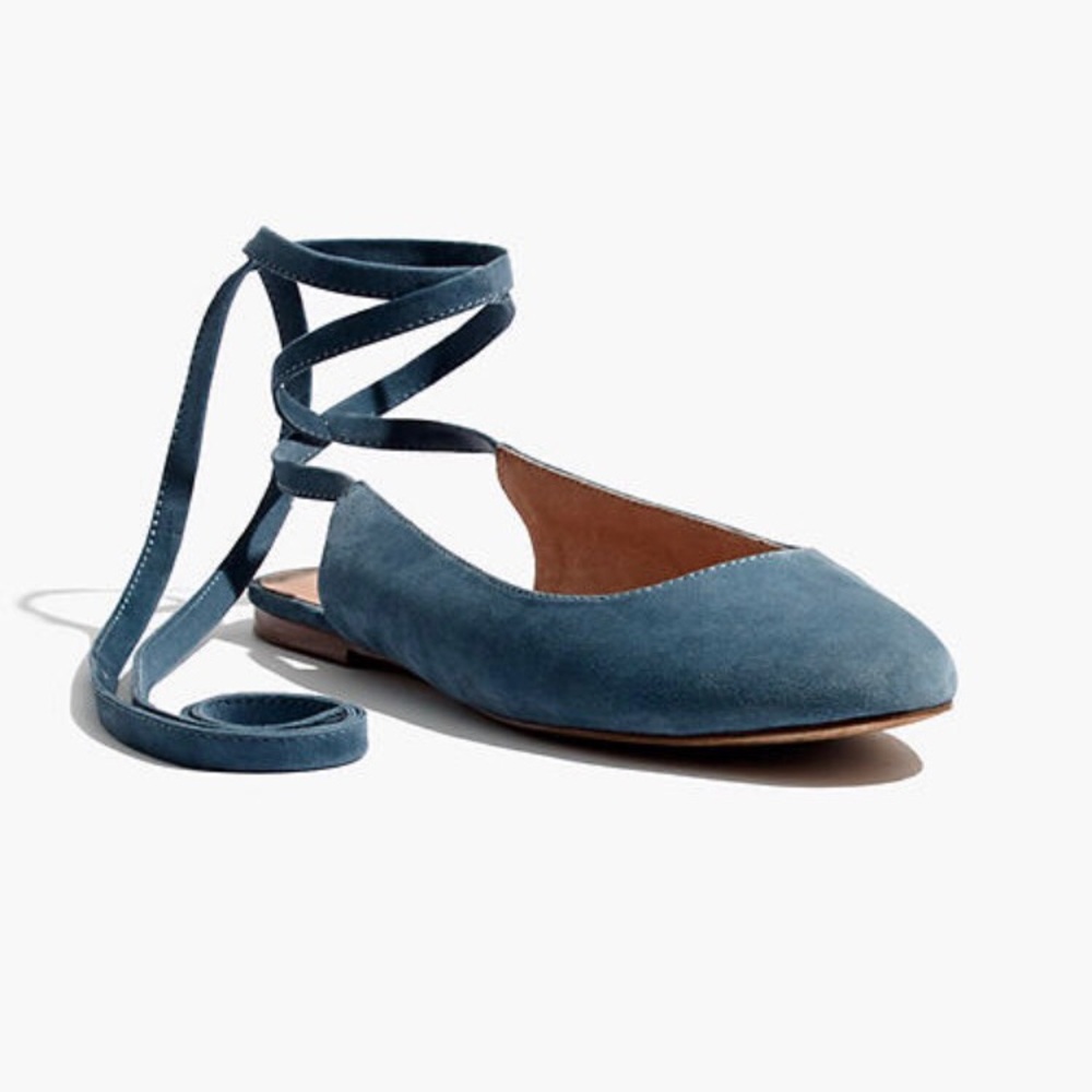 Madewell April Lace Up Flat Blue Suede